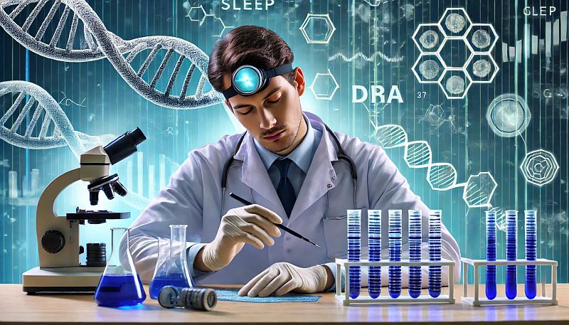 Genetyk analizujący próbki DNA związane z badaniami nad snem w nowoczesnym laboratorium.